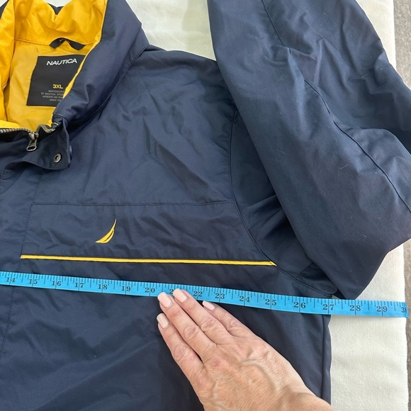 Nautica Windbreaker Weather Resistant Navy w/Yellow Lining & Hidden Hood Size 3X - Picture 11 of 12